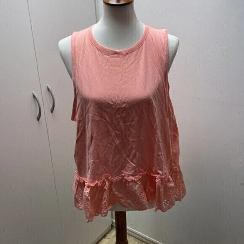 J Crew Factory Eyelet hem tank top Pink